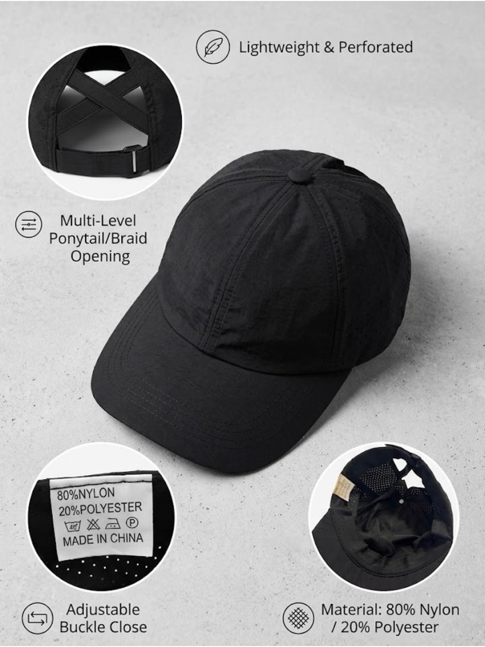 NWT Unbranded Women's Black Criss-Cross Ponytail Baseball Cap